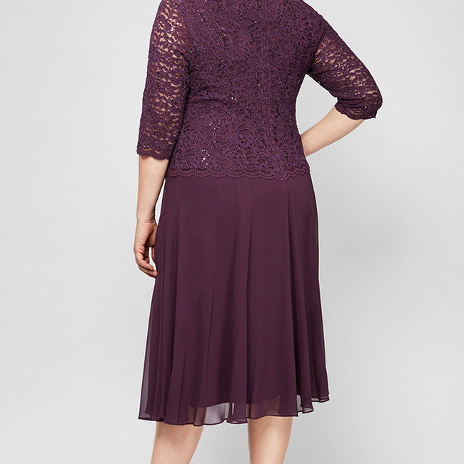 Plus Tea-Length Dress with Sequin Lace Bodice & Chiffon Skirt-gallery-42506263822592
