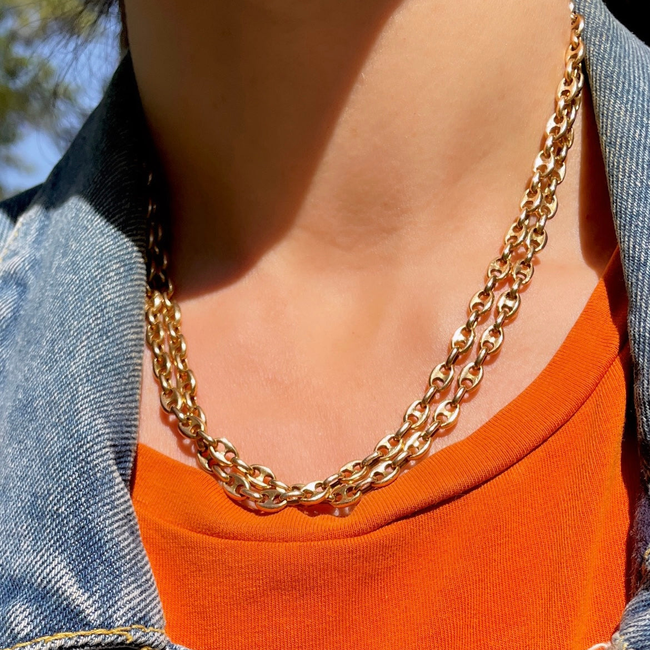 Vintage yellow 14K solid mariner chain, 35.25 inch-gallery-52832185450811