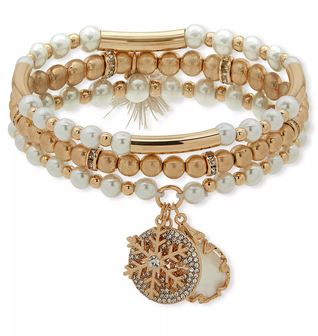 Beaded Snowflake Stretch Bracelet Set