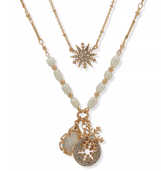 Beaded Snowflake Pendant Necklace