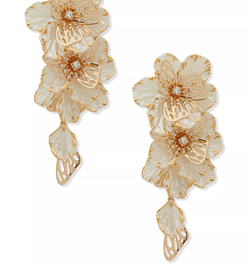 Gold-Tone Large Flower Linear Earrings