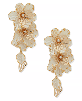 Gold-Tone Large Flower Linear Earrings
