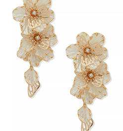 Gold-Tone Large Flower Linear Earrings
