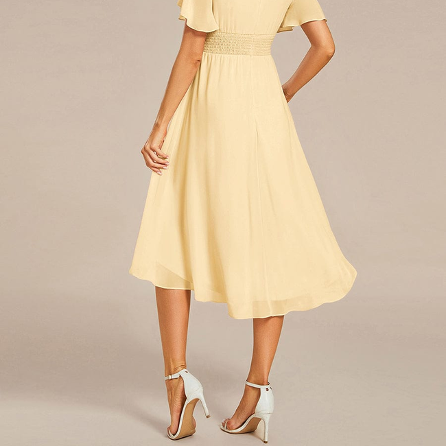 ever EDEN|Flowy Chiffon Round Neckline A-Line Knee Length Bridesmaid Dress-gallery-33579446141002
