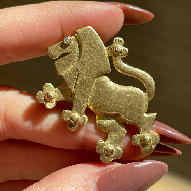 Vintage yellow 14K large standing Lion statement pendant/pin with diamond eye-gallery-51167900533051