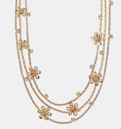 Gold-Tone Crystal Flower Layered Necklace, 16" + 3" extender
