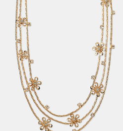 Gold-Tone Crystal Flower Layered Necklace, 16" + 3" extender
