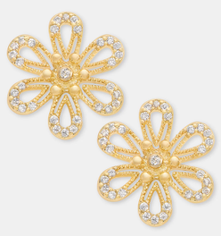 Gold-Tone Pavé Openwork Flower Stud Earrings