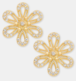 Gold-Tone Pavé Openwork Flower Stud Earrings