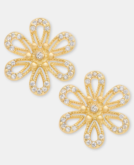 Gold-Tone Pavé Openwork Flower Stud Earrings