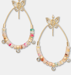 Gold-Tone Butterfly Beaded Teardrop Drop Earrings