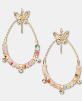 Gold-Tone Butterfly Beaded Teardrop Drop Earrings