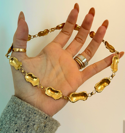 Vintage yellow 18K organic reversible petal chain, 16.5 inch