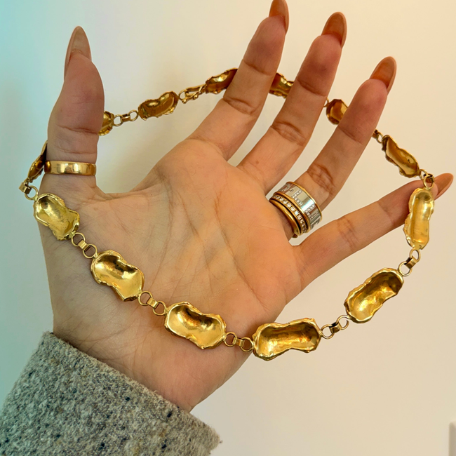 Vintage yellow 18K organic reversible petal chain, 16.5 inch-gallery-57436752281915