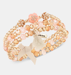 Colored Stone 3 Row Flower Beaded Stretch Bracelet