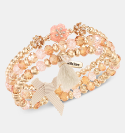 Colored Stone 3 Row Flower Beaded Stretch Bracelet