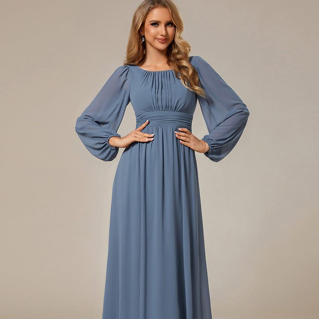 ever CELESTE|Long Sleeve Chiffon A-Line Empire Waist Formal Dress-gallery-32686615658570