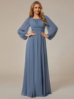 ever CELESTE|Long Sleeve Chiffon A-Line Empire Waist Formal Dress