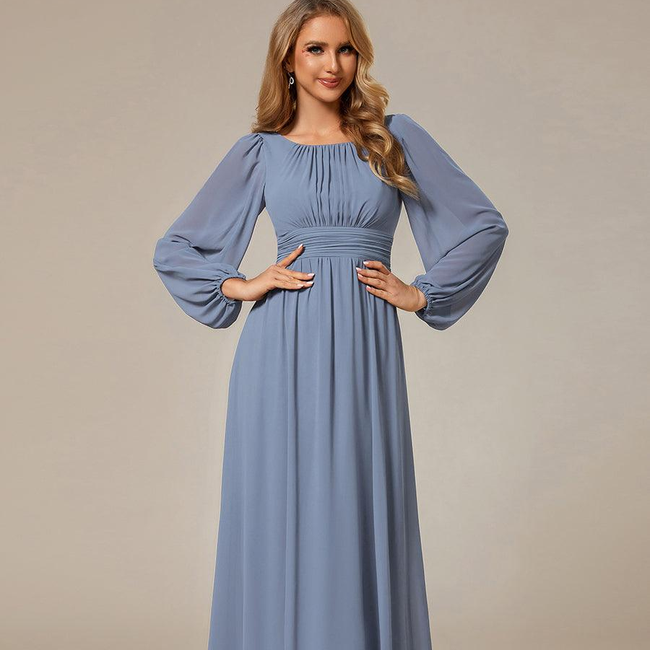 ever CELESTE|Chiffon Long Sleeve A-Line Round Neckline Formal Dress-gallery-33138919800906