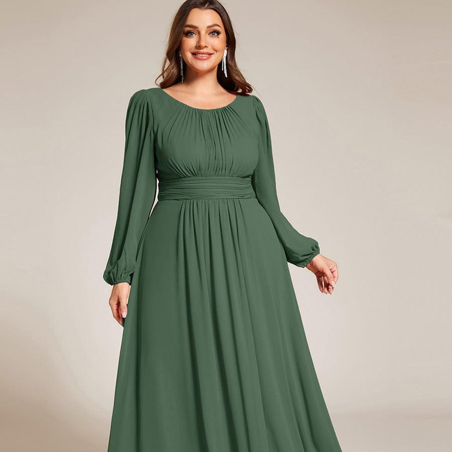 pretty CELESTE|Plus Size See-Through Puff Sleeve Chiffon Mother Dress-gallery-32814808727626
