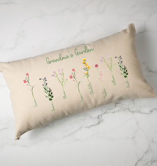 Custom Family Names Flower Lumbar Pillow - Natural Canvas