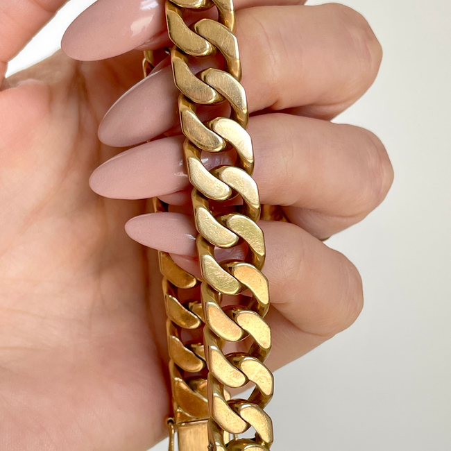 Vintage French yellow 18K solid curb bracelet, 7.5 inch and sizable-gallery-54240395788603
