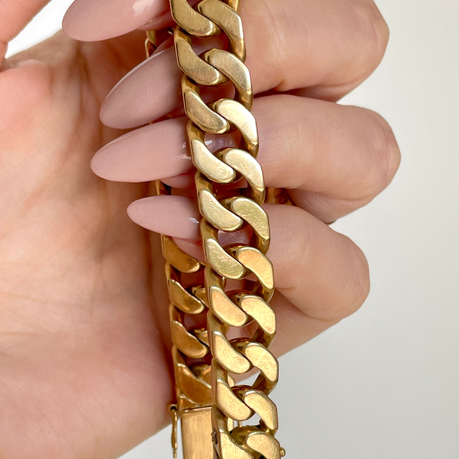 Vintage French yellow 18K solid curb bracelet, 7.5 inch and sizable-gallery-54240395788603