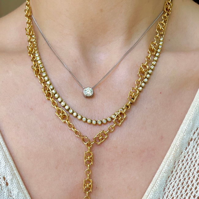 Antique French circa 1800s yellow 18K fancy mariner link chain, 20.5 inch adjustable-gallery-56081505354043