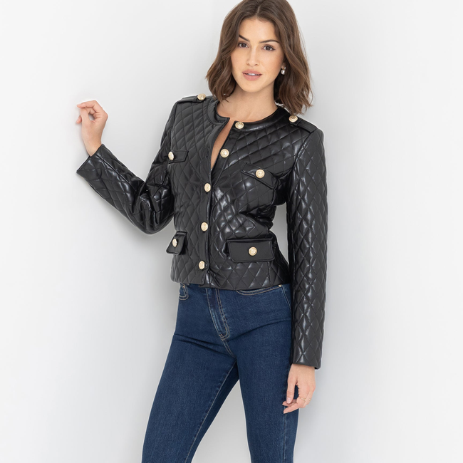 Brevel Quilted Vegan Leather Jacket-gallery-44646769459450