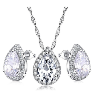 Teardrop Crystal Necklace and Teardrop Crystal Earring Set
