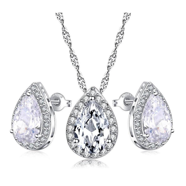 Teardrop Crystal Necklace and Teardrop Crystal Earring Set-gallery-30352368435258