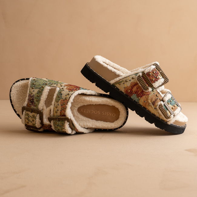 The Gaylen | Floral Tapestry Fleece Lined Slipper Slide-gallery-38968694767793