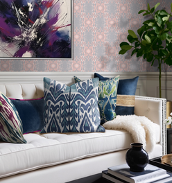 Indigo Blue and White Ikat Print Pillow