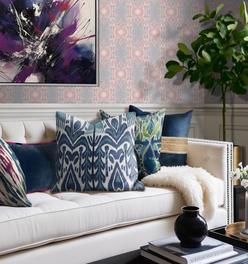 Indigo Blue and White Ikat Print Pillow