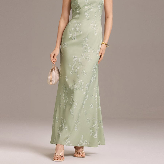 ever AZALEIA|Elegant Cross Halter Neck Floral Satin Bridesmaid Dress with Bow Back-gallery-33287884701770