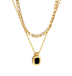 Zara Black Drop Layered Gold Pendant