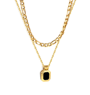 Zara Black Drop Layered Gold Pendant