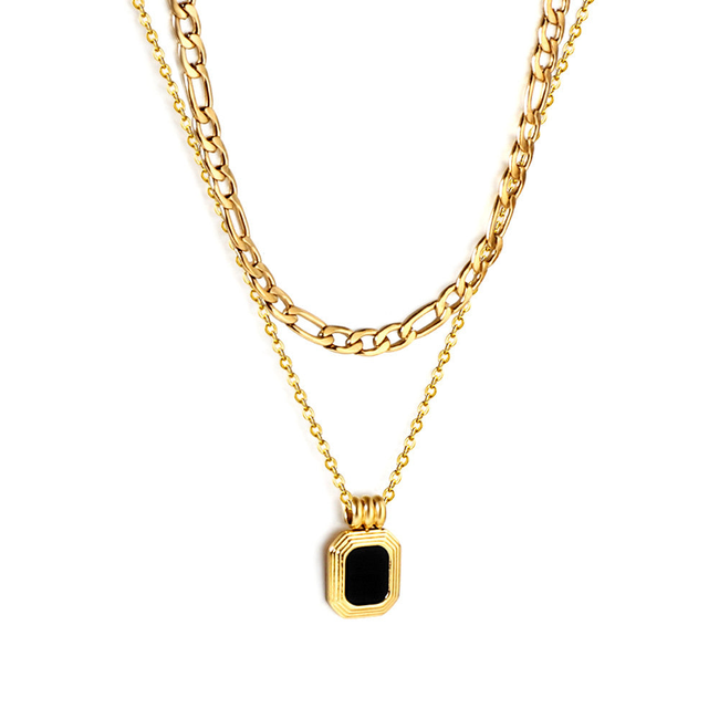 Zara Black Drop Layered Gold Pendant-gallery-42474232054010