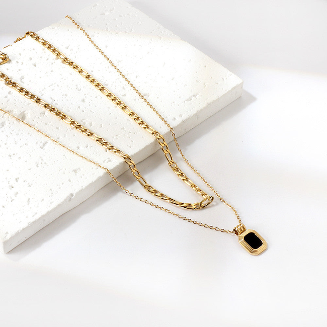 Zara Black Drop Layered Gold Pendant-gallery-42474231922938