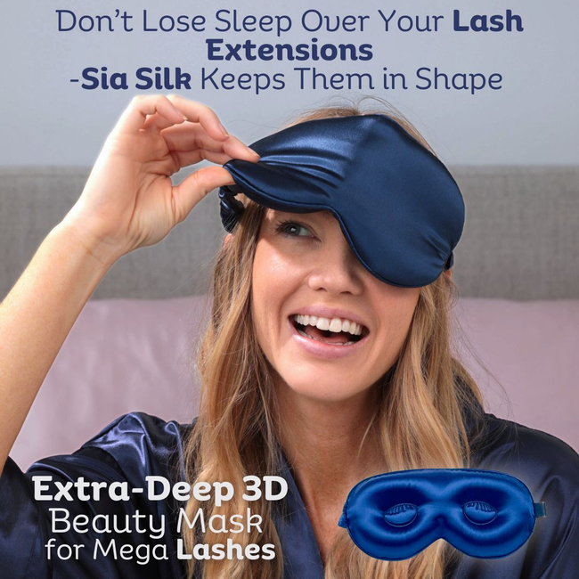 Sia Silk® Sleep Mask with extra deep eye cups for long lashes - Navy-gallery-40614997197057