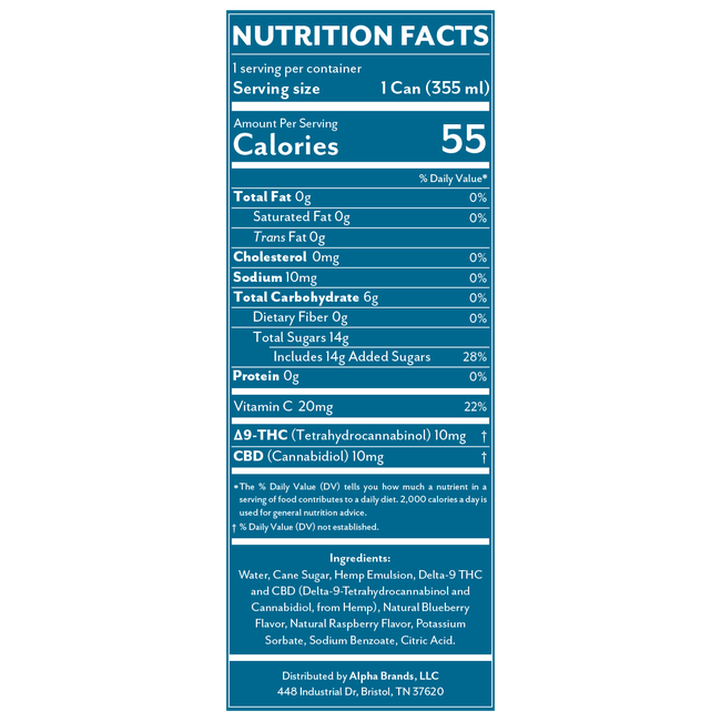 Delta 9 THC + CBD Seltzer Beverage 20MG - Blue Raspberry 4 Pack-gallery-38183563362510