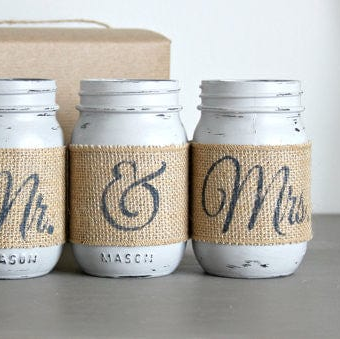 Wedding Table Decor Painted Mason Jars Mr and Mrs-gallery-9849541063