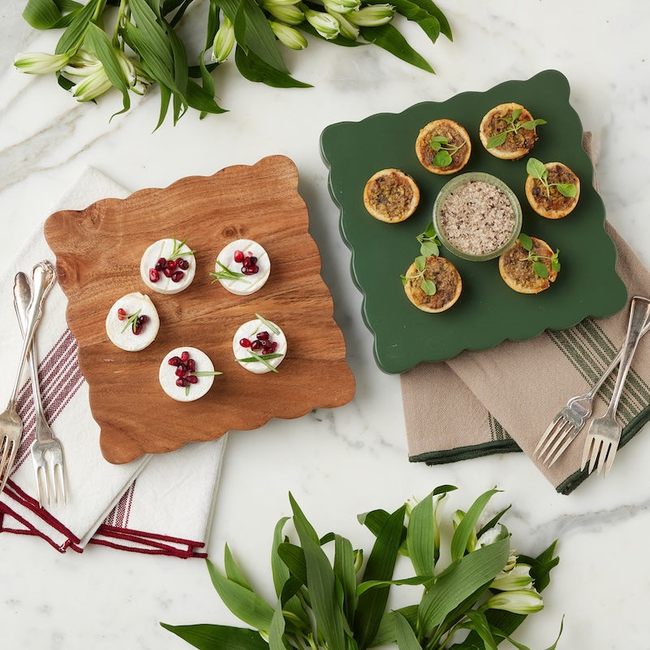 Square Scalloped Cheese Board with Cheese Markers, Small, Spruce Green-gallery-48009891840193