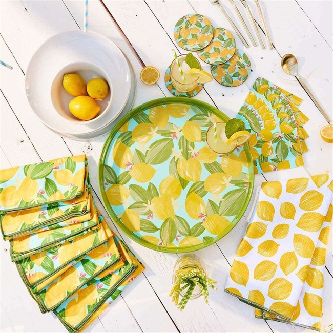 Lemon Blossoms blu Kitchen Tea Towel-Double-Sided Print-gallery-32767376195671