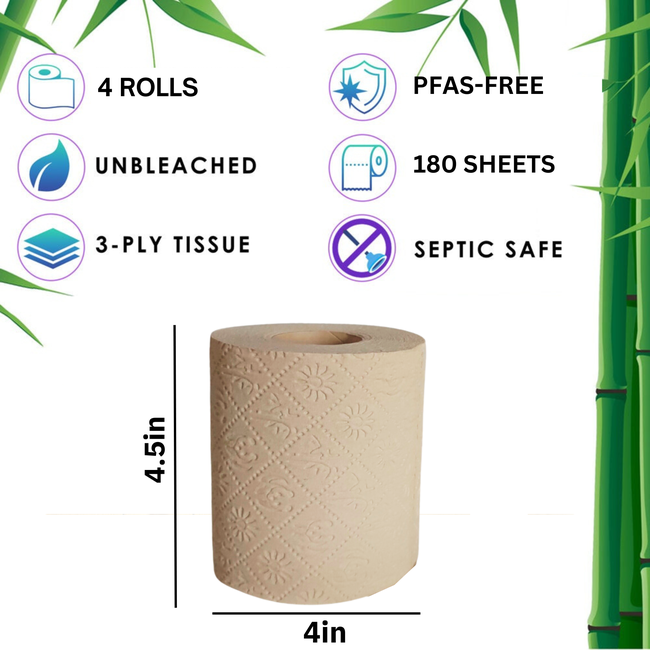 BOONBOO Toilet Paper | 100% Bamboo | Unbleached 4 Rolls | 3-Ply 180 Sheets | PFAS-FREE | Sustainable-gallery-31186365218925