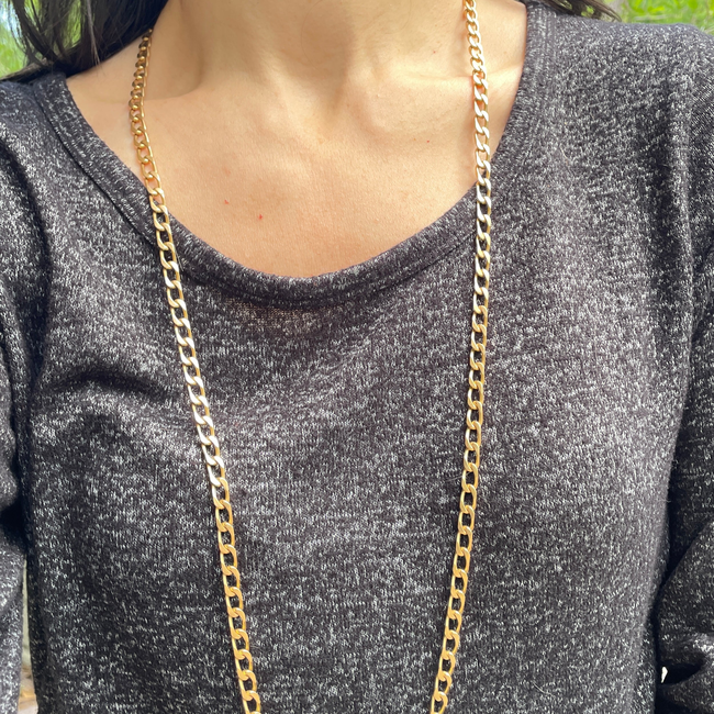 Vintage French yellow 18K gold oval link curb chain likely Rolling et Cie, 37 inch-gallery-53501324067131