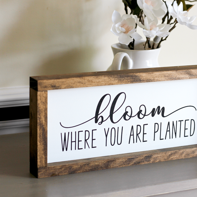 Framed wall sign Bloom where you are planted 15"x 7"-gallery-4753223122979