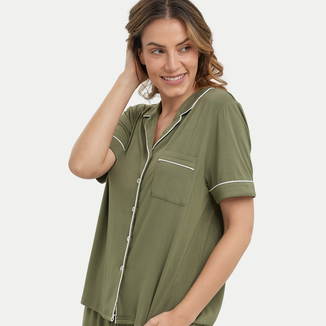 Short Sleeve Bamboo Pajama Set with Pants-gallery-41439022383344