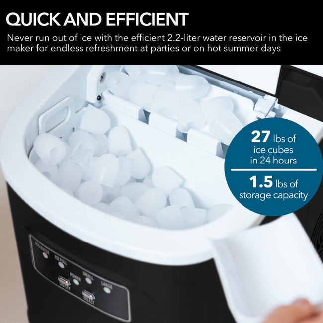 Whynter IMC‑270MB Portable Ice Maker - 27 lb, Metallic Black, Bullet‑Ice Cubes-gallery-47954930303224