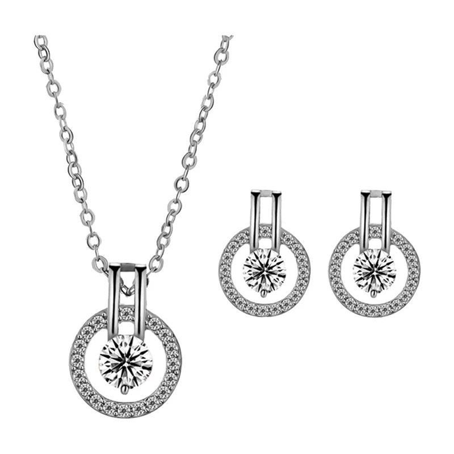 Cubic Zirconia Necklace and Earring Set-gallery-30351773663290